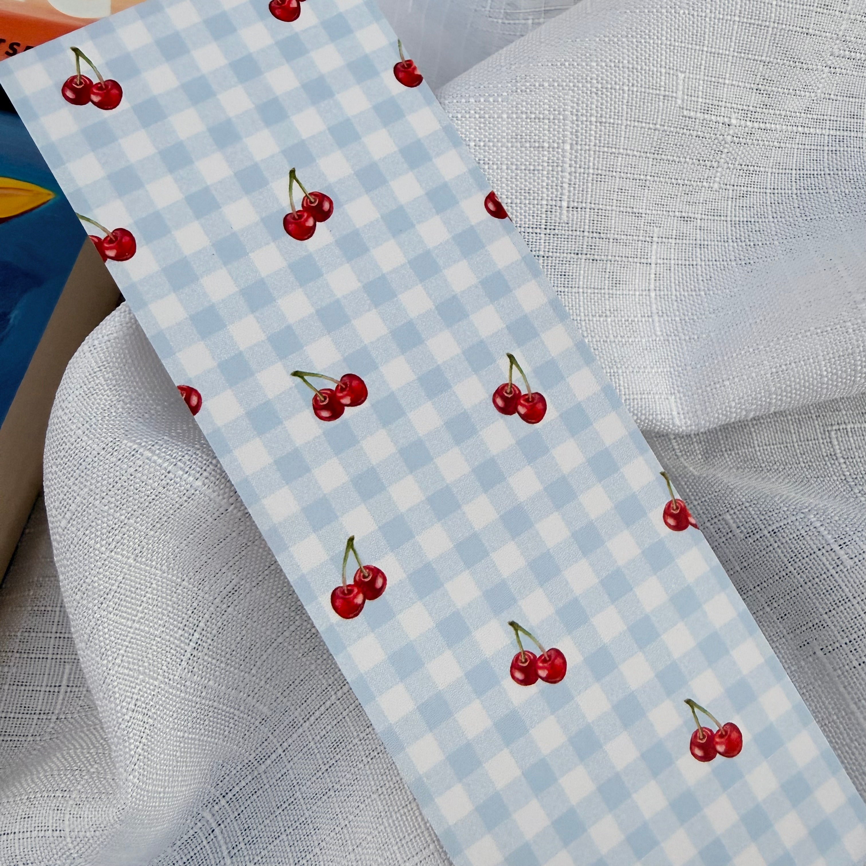 Blue Cherry Gingham Bookmark